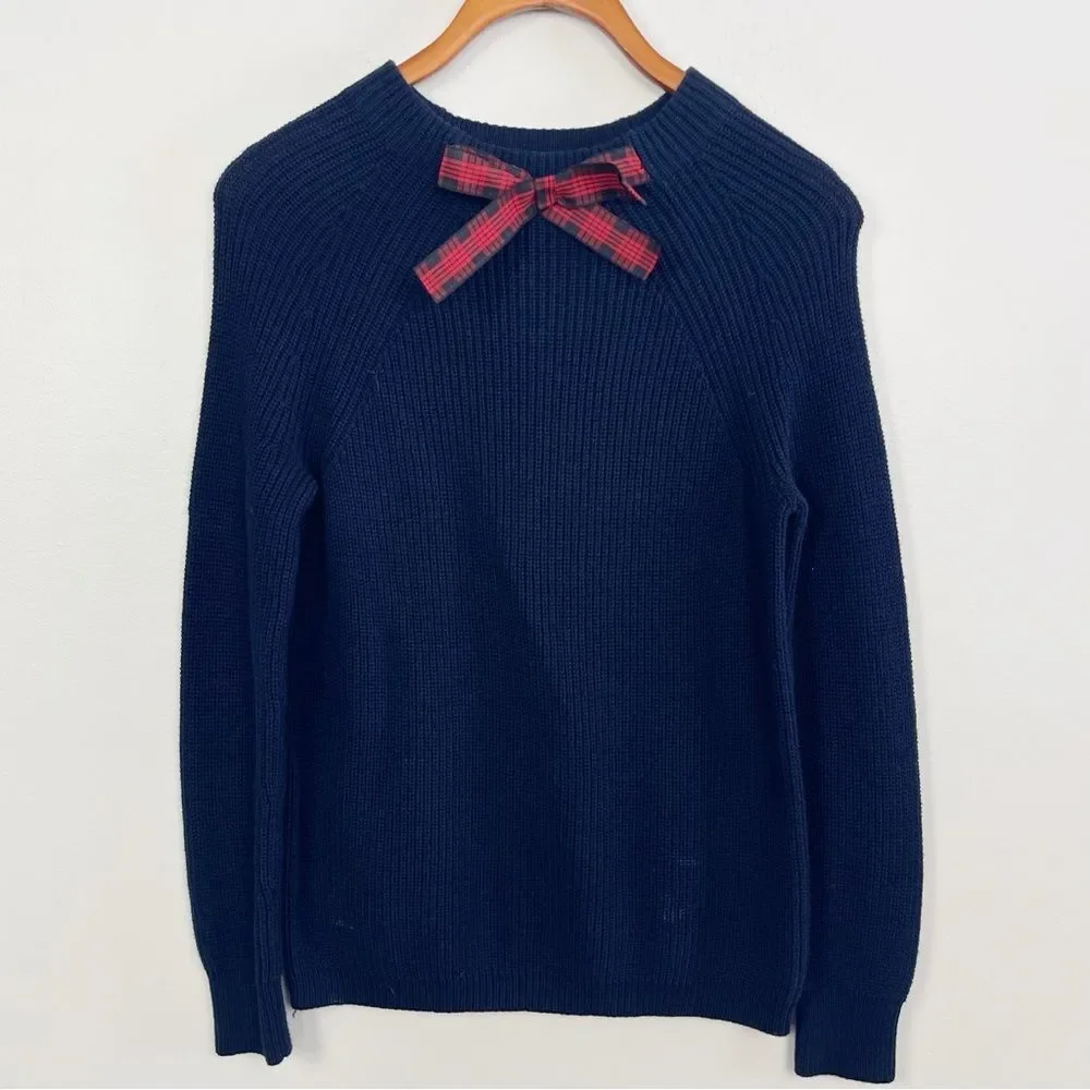 J.Crew Mercantile Navy Bow Sweater XXS Preppy Classic Merino Blend